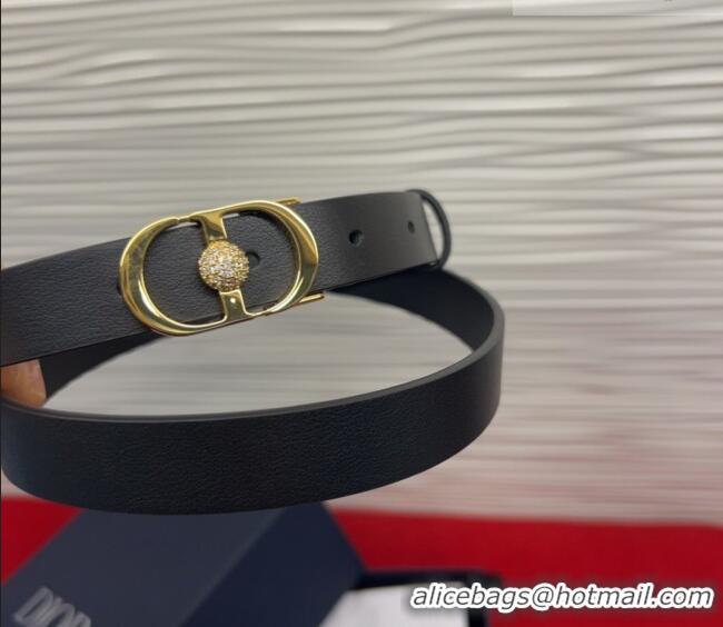 Famous Brand Dior Calfskin Leather Belt 2cm with Strass CD Buckle 1231 Black/Gold 2025