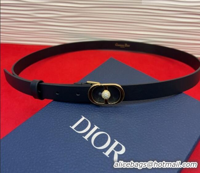 Famous Brand Dior Calfskin Leather Belt 2cm with Strass CD Buckle 1231 Black/Gold 2025