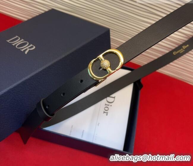 Famous Brand Dior Calfskin Leather Belt 2cm with Strass CD Buckle 1231 Black/Gold 2025