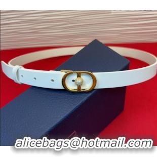 Luxury Cheap Dior Calfskin Leather Belt 2cm with Strass CD Buckle 1231 White/Gold 2025