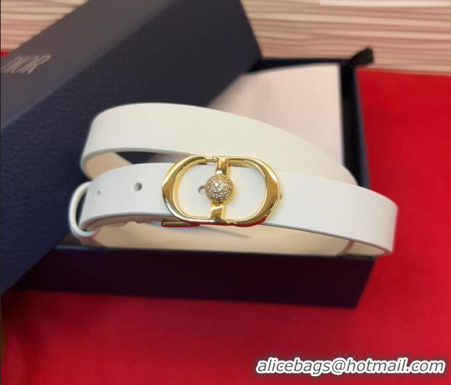 Luxury Cheap Dior Calfskin Leather Belt 2cm with Strass CD Buckle 1231 White/Gold 2025
