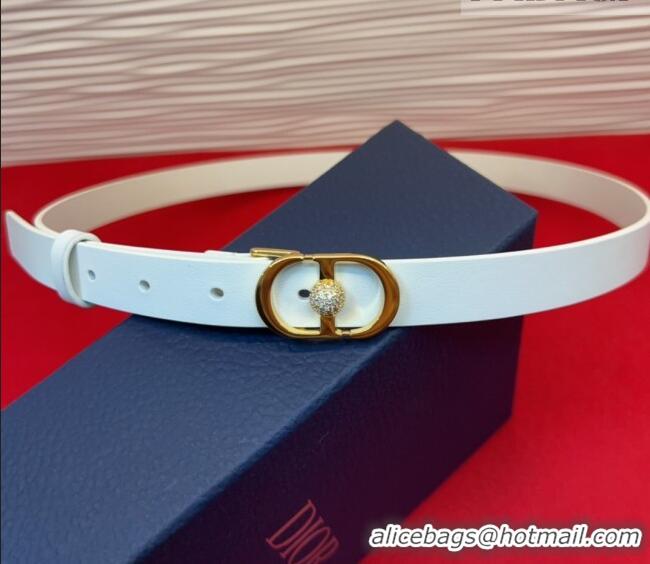 Luxury Cheap Dior Calfskin Leather Belt 2cm with Strass CD Buckle 1231 White/Gold 2025