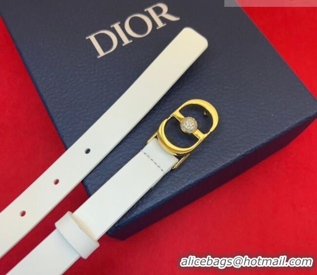 Luxury Cheap Dior Calfskin Leather Belt 2cm with Strass CD Buckle 1231 White/Gold 2025