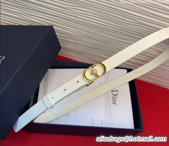 Luxury Cheap Dior Calfskin Leather Belt 2cm with Strass CD Buckle 1231 White/Gold 2025