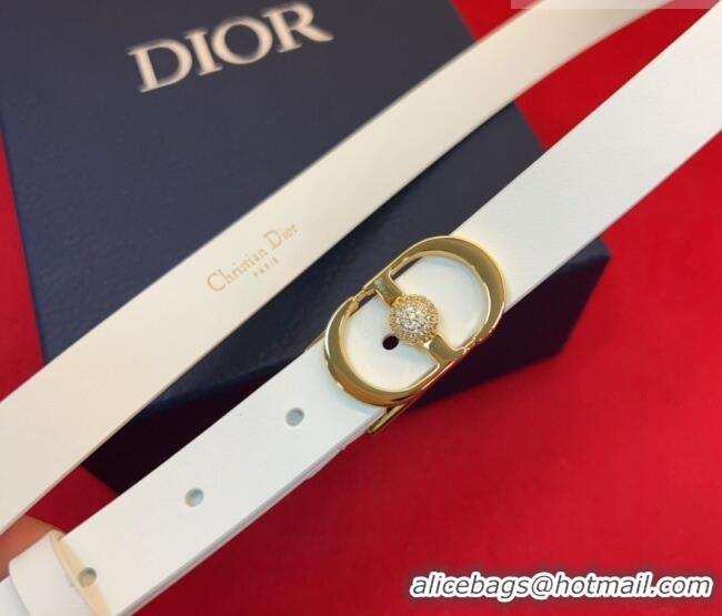 Luxury Cheap Dior Calfskin Leather Belt 2cm with Strass CD Buckle 1231 White/Gold 2025