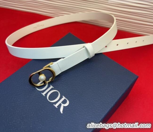 Luxury Cheap Dior Calfskin Leather Belt 2cm with Strass CD Buckle 1231 White/Gold 2025