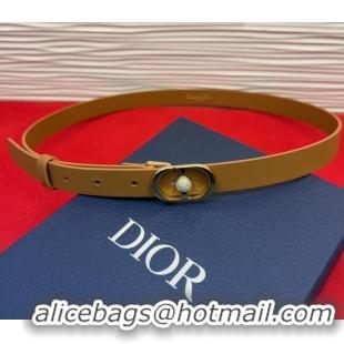 Most Popular Dior Calfskin Leather Belt 2cm with Strass CD Buckle 1231 Brown/Gold 2025