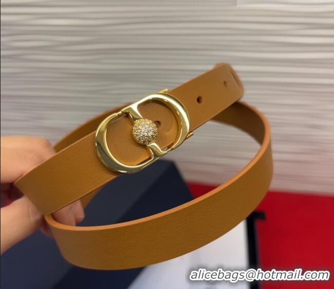 Most Popular Dior Calfskin Leather Belt 2cm with Strass CD Buckle 1231 Brown/Gold 2025