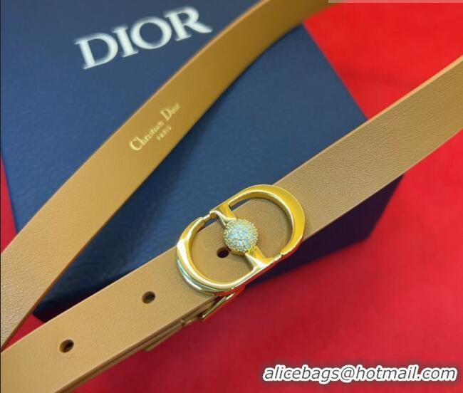 Most Popular Dior Calfskin Leather Belt 2cm with Strass CD Buckle 1231 Brown/Gold 2025