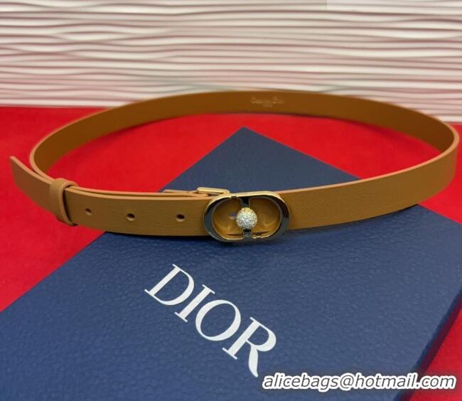 Most Popular Dior Calfskin Leather Belt 2cm with Strass CD Buckle 1231 Brown/Gold 2025