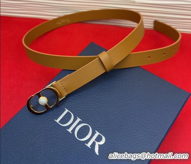 Most Popular Dior Calfskin Leather Belt 2cm with Strass CD Buckle 1231 Brown/Gold 2025