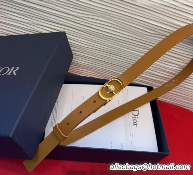 Most Popular Dior Calfskin Leather Belt 2cm with Strass CD Buckle 1231 Brown/Gold 2025