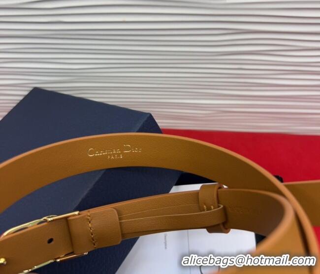 Most Popular Dior Calfskin Leather Belt 2cm with Strass CD Buckle 1231 Brown/Gold 2025