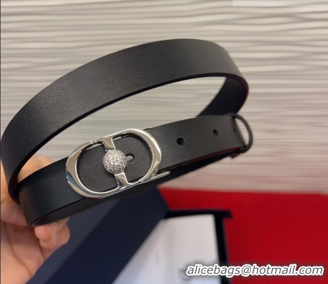 Trendy Design Dior Calfskin Leather Belt 2cm with Strass CD Buckle 1231 Black/Silver 2025