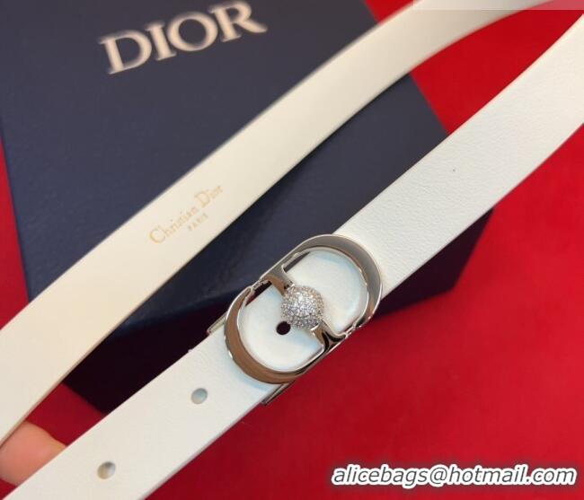 Buy Cheap Dior Calfskin Leather Belt 2cm with Strass CD Buckle 1231 White/Silver 2025