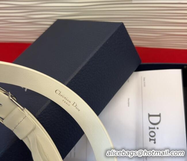 Buy Cheap Dior Calfskin Leather Belt 2cm with Strass CD Buckle 1231 White/Silver 2025