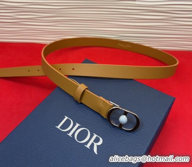Top Quality Dior Calfskin Leather Belt 2cm with Strass CD Buckle 1231 Brown/Silver 2025