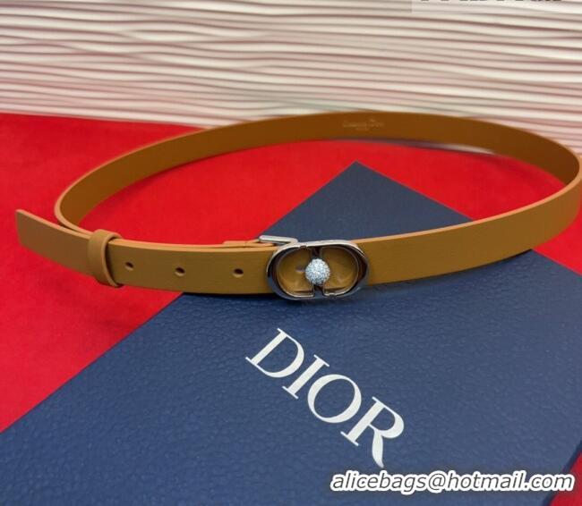 Top Quality Dior Calfskin Leather Belt 2cm with Strass CD Buckle 1231 Brown/Silver 2025