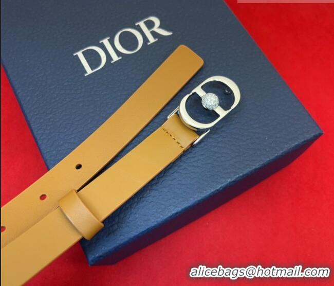 Top Quality Dior Calfskin Leather Belt 2cm with Strass CD Buckle 1231 Brown/Silver 2025
