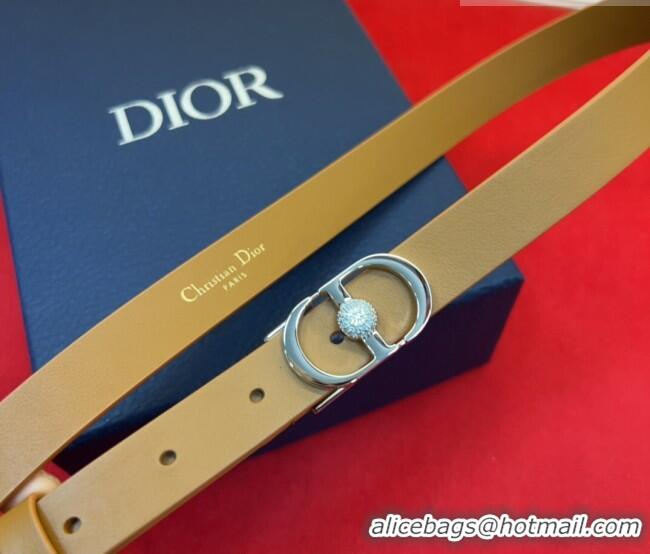 Top Quality Dior Calfskin Leather Belt 2cm with Strass CD Buckle 1231 Brown/Silver 2025