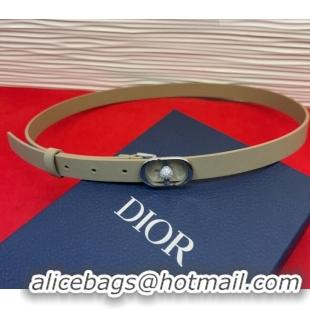 Unique Discount Dior Calfskin Leather Belt 2cm with Strass CD Buckle 1231 Beige/Silver 2025