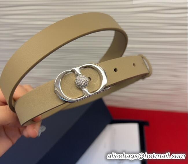 Unique Discount Dior Calfskin Leather Belt 2cm with Strass CD Buckle 1231 Beige/Silver 2025