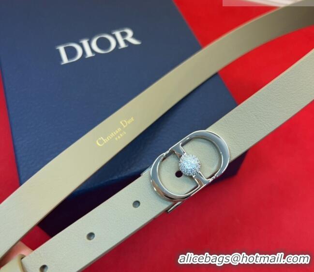 Unique Discount Dior Calfskin Leather Belt 2cm with Strass CD Buckle 1231 Beige/Silver 2025