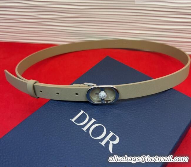 Unique Discount Dior Calfskin Leather Belt 2cm with Strass CD Buckle 1231 Beige/Silver 2025