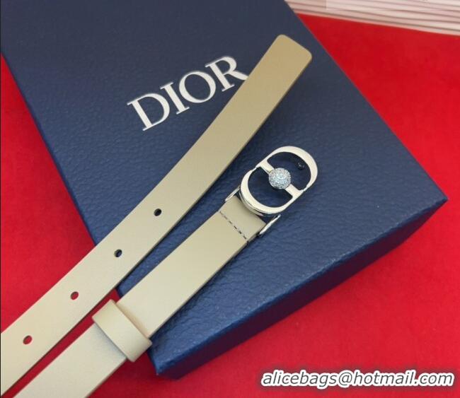Unique Discount Dior Calfskin Leather Belt 2cm with Strass CD Buckle 1231 Beige/Silver 2025