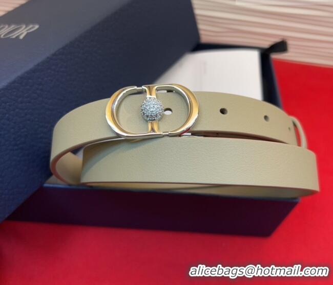 Unique Discount Dior Calfskin Leather Belt 2cm with Strass CD Buckle 1231 Beige/Silver 2025