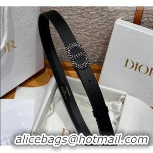 Good Quality Dior Calfskin Leather Belt 2.5cm with Strass CD Buckle 1230 Black 2025