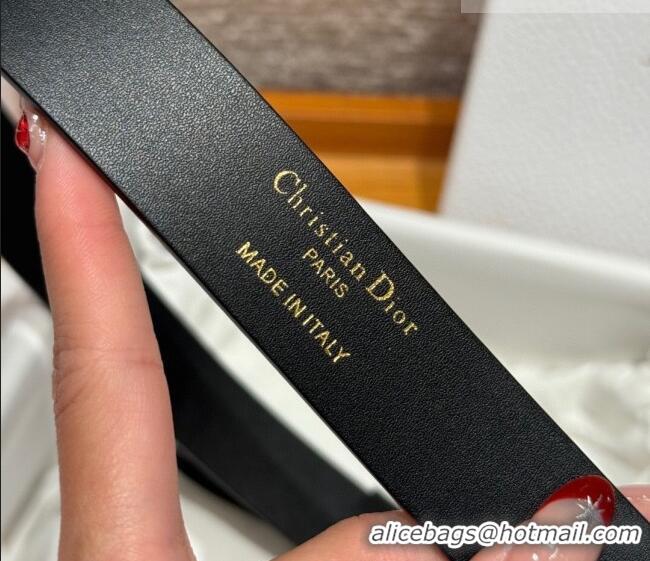 Good Quality Dior Calfskin Leather Belt 2.5cm with Strass CD Buckle 1230 Black 2025