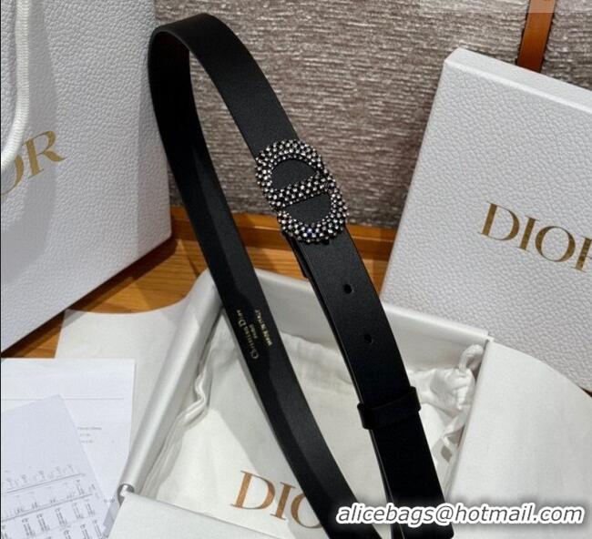 Good Quality Dior Calfskin Leather Belt 2.5cm with Strass CD Buckle 1230 Black 2025