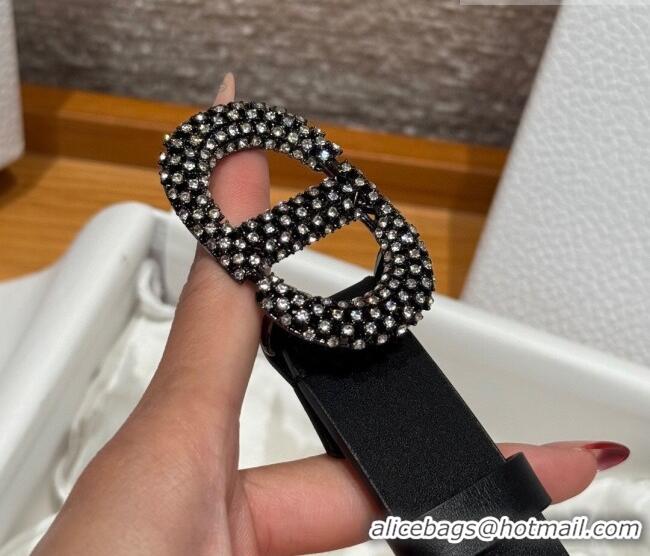 Good Quality Dior Calfskin Leather Belt 2.5cm with Strass CD Buckle 1230 Black 2025