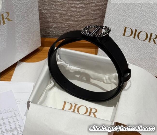 Good Quality Dior Calfskin Leather Belt 2.5cm with Strass CD Buckle 1230 Black 2025