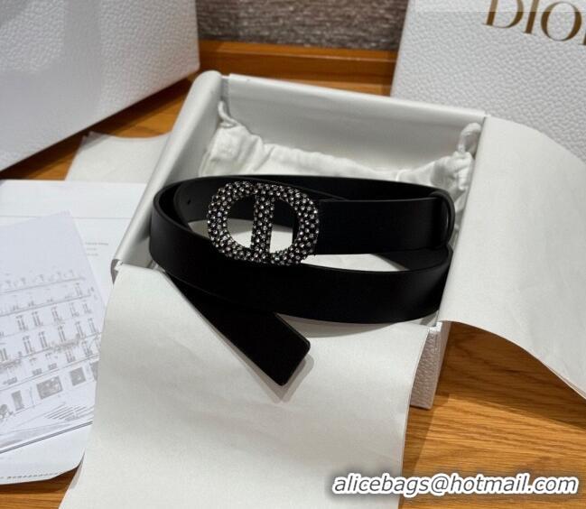 Good Quality Dior Calfskin Leather Belt 2.5cm with Strass CD Buckle 1230 Black 2025