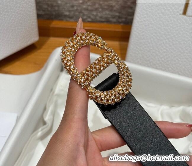 Super Quality Dior Calfskin Leather Belt 2.5cm with Strass CD Buckle 1230 Black/Silver 2025