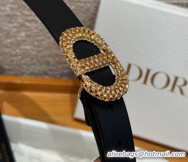 Super Quality Dior Calfskin Leather Belt 2.5cm with Strass CD Buckle 1230 Black/Silver 2025
