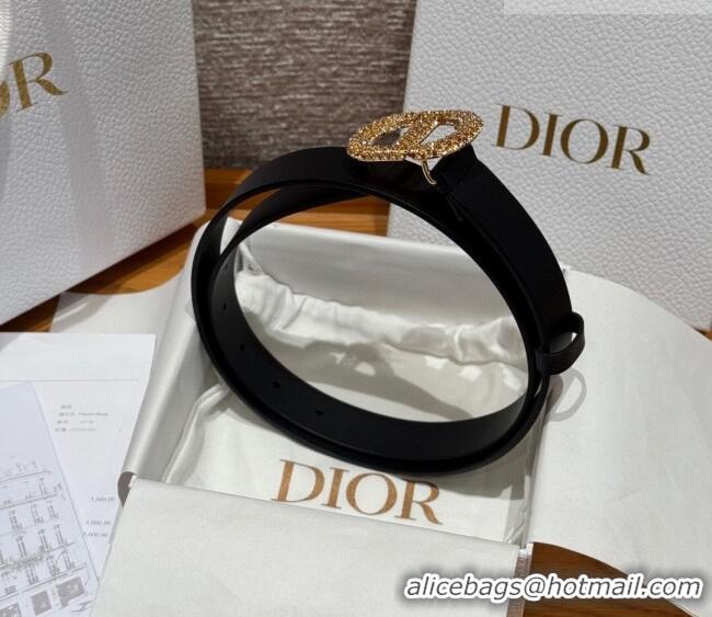 Super Quality Dior Calfskin Leather Belt 2.5cm with Strass CD Buckle 1230 Black/Silver 2025