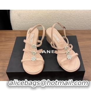 Best Product Chanel Lambskin Leather Low Heel Strap Sandals with Bloom G46964 Pink 2026