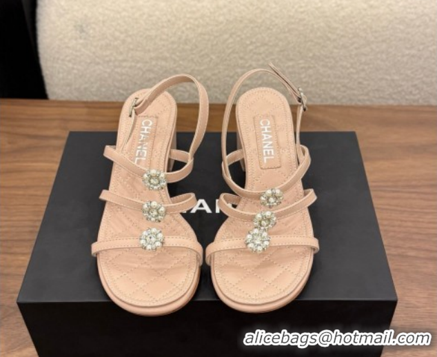 Best Product Chanel Lambskin Leather Low Heel Strap Sandals with Bloom G46964 Pink 2026