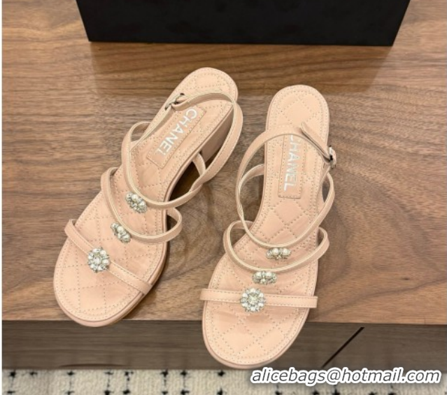 Best Product Chanel Lambskin Leather Low Heel Strap Sandals with Bloom G46964 Pink 2026