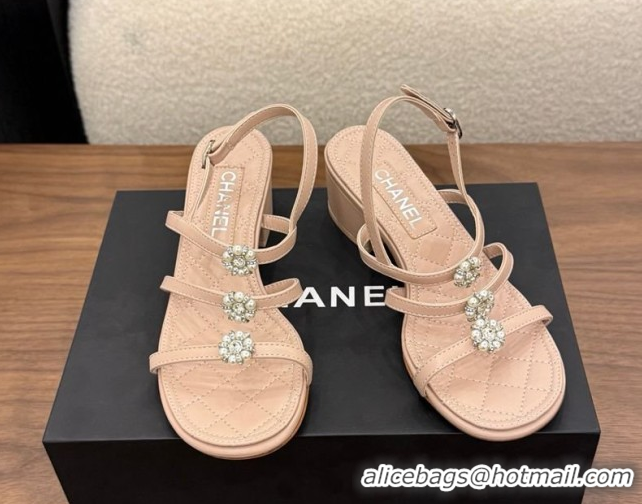 Best Product Chanel Lambskin Leather Low Heel Strap Sandals with Bloom G46964 Pink 2026