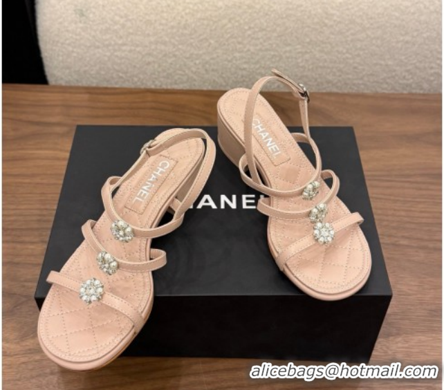 Best Product Chanel Lambskin Leather Low Heel Strap Sandals with Bloom G46964 Pink 2026