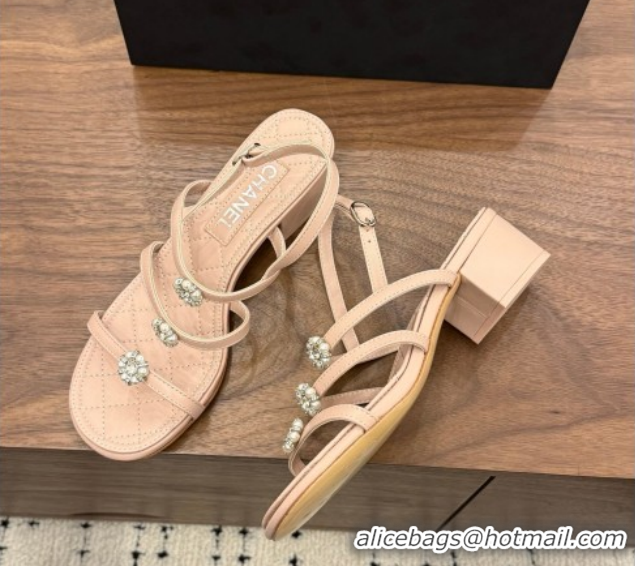 Best Product Chanel Lambskin Leather Low Heel Strap Sandals with Bloom G46964 Pink 2026