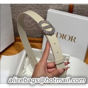 Unique Grade Dior Calfskin Leather Belt 2.5cm with Strass CD Buckle 1230 White/Silver 2025