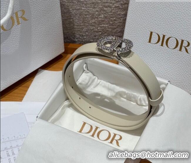 Unique Grade Dior Calfskin Leather Belt 2.5cm with Strass CD Buckle 1230 White/Silver 2025