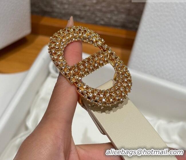 Luxury Discount Dior Calfskin Leather Belt 2.5cm with Strass CD Buckle 1230 White/Gold 2025