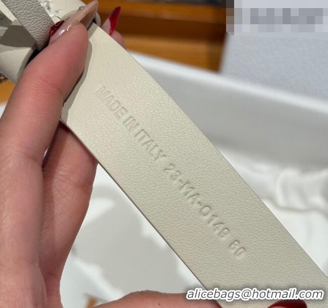 Luxury Discount Dior Calfskin Leather Belt 2.5cm with Strass CD Buckle 1230 White/Gold 2025