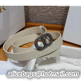 Good Looking Dior Calfskin Leather Belt 2.5cm with Strass CD Buckle 1230 White/Black 2025